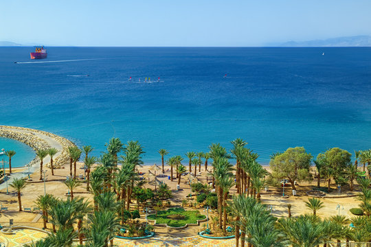 Red Sea coast and beach in Eilat, Israel