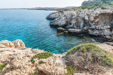 Fototapeta na wymiar Mediterranean sea and sea coast with rocks near