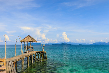 wooden bridge and cottage  on tropical sea  in  Koh Mak island, Trat province,Thailand