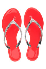 Pink flip-flops decorated with rhinestones. Isolated