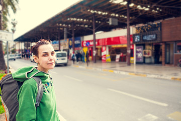 Girl with a backpack.