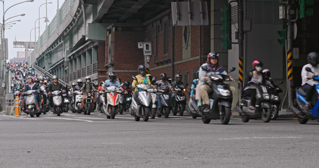 Naklejka premium Motorbike traffic in taipei city