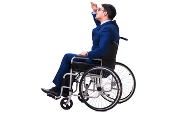 Fototapeta na wymiar Businessman with wheelchair isolated on white background