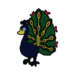 Peacock cartoon illustration isolated on white background for children color book