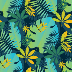 Fototapeta na wymiar Geometric vivid jungle foliage seamless pattern