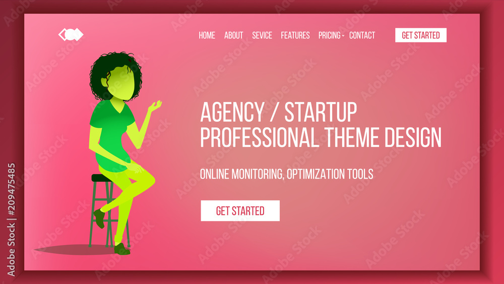 Wall mural landing web page design vector. website business graphic. responsive interface. entertainment future
