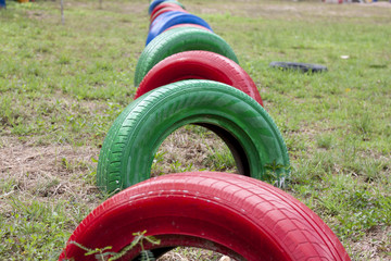 Used tires are recycled.Use in outdoor playground, Beautiful color.