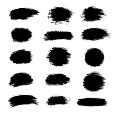 Collection of black paint, ink brush strokes, brushes, lines, grungy. Dirty artistic design elements, boxes, circles, streaks