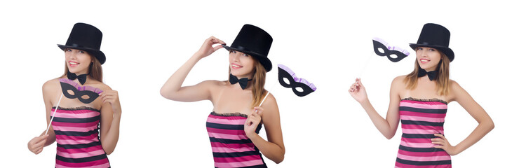 A young woman with hat isolated on white