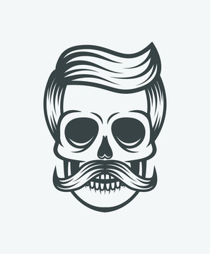 Mustache skull with hair