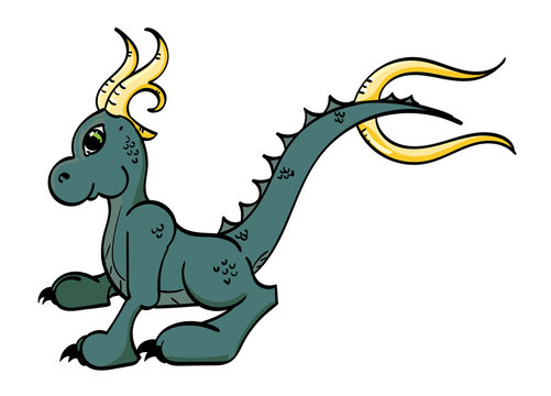 Patina Dragon with Golden Horns - Cartoon