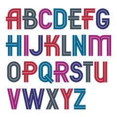 Set of vector capital alphabet letters made with white lines, can be used for logo creation in public relations business