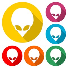 Alien head icon, Extraterrestrial alien face, color icon with long shadow
