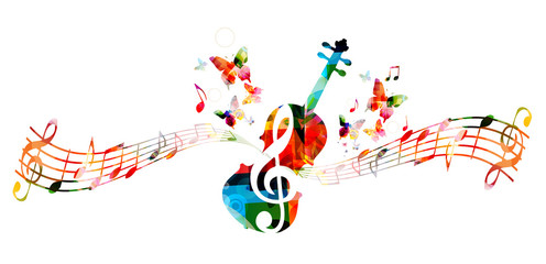 Music colorful background with music notes and violoncello vector illustration design. Music festival poster, creative cello design