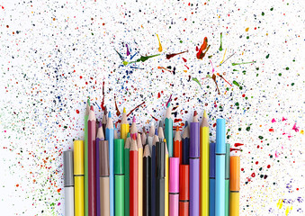 Back to School background. Colored pencils.