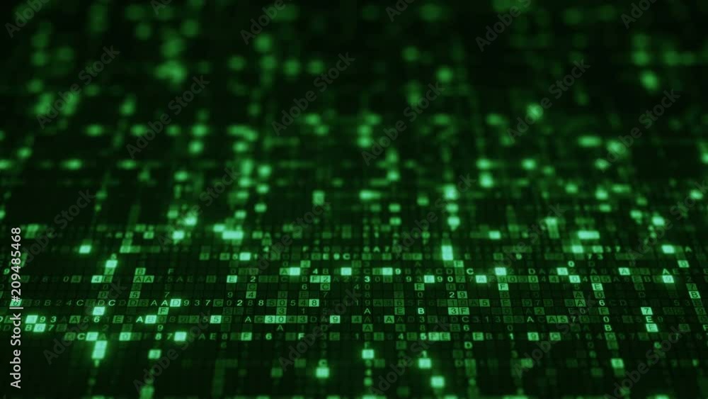 Poster green hex digital symbols on computer monitor. futuristic big data information technology concept. s