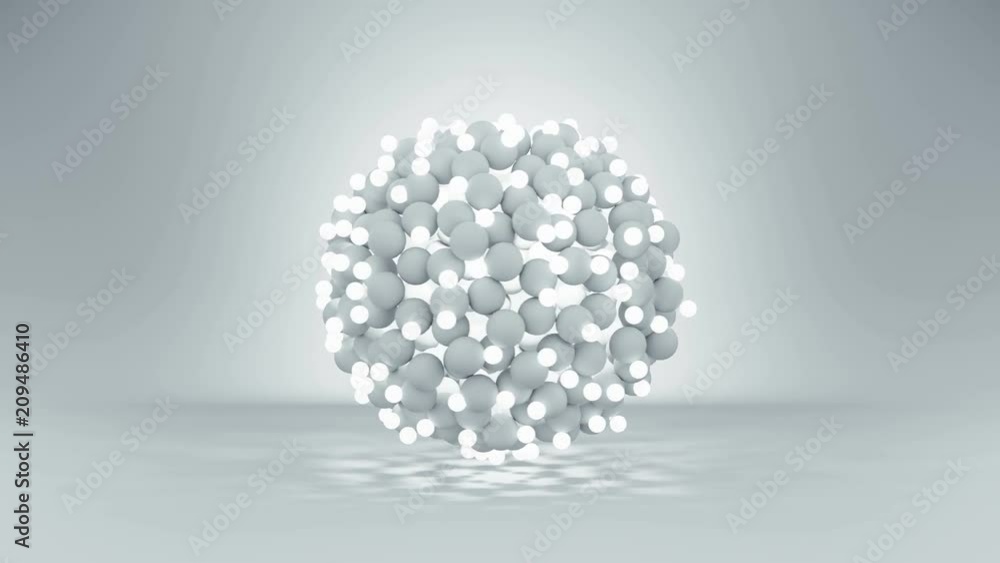 Poster bunch of glowing spheres. abstract futuristic high technology concept. seamless loop 3d render anima