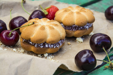 Bakery products. Delicious cakes, pastries with fruit. Breakfast.