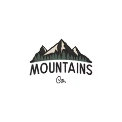 Wall murals Mountains Mountains logo design template. Mountains logo co concept with trees. Vintage hand drawn style. Stock adventure insignia isolated on white background