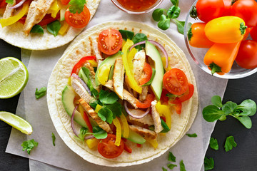 Tacos with chicken meat and vegetables