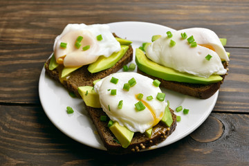 Poached eggs and avocado on bread