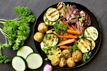Roasted vegetables, top view