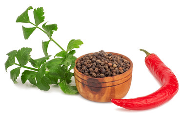 Black and red pepper isolated on white background