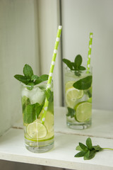 mint fresh green food drink ice water cold black lemonade lime cocktail