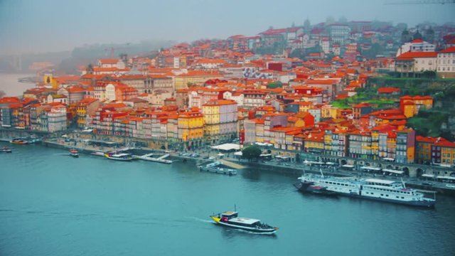 Beautiful landscape of the city of Porto Portugal. The ancient quarter of Ribeira and the river Douro