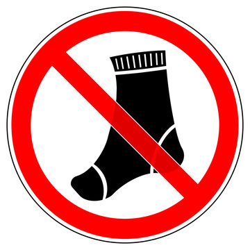 srr372 SignRoundRed - german - Verbotszeichen: Betreten mit Socken verboten / Bitte laufen Sie barfu&szlig; - english - prohibition sign / please take off your socks / walk barefoot - xxl g6209
