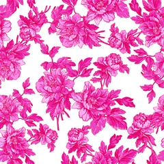 Rolgordijnen Elegance Seamless pattern with peonies or roses flowers © polina21
