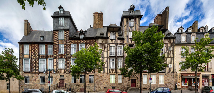 A panoramic view of the half timbered houses in the stunning town of Rennes, Brittany