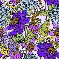 Möbelaufkleber Seamless pattern with flowers poppy and hydrangea © polina21
