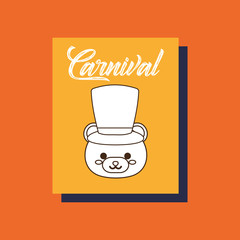 Carnival design with cute bear with top hat over orange background, colorful design. vector illustration