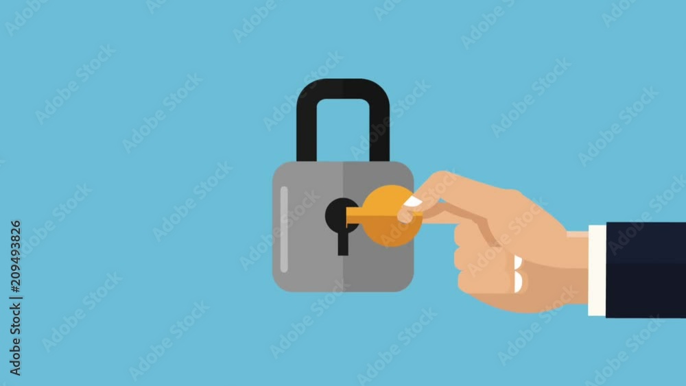 Poster hand unlocking padlock with key high definition colorful animation scenes
