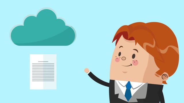 Businessman cartoon using cloud computing High definition colorful animation scenes