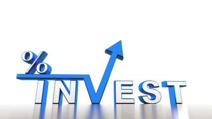3d isolated text invest with rising arrow