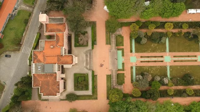 Birdseye view side flight of Serralves Gardens