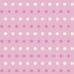simple pink vector background with white daisies with a yellow middle of two kinds and dark pink shadows contours striped beautiful cute childish girl light