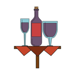 Wine bottle and cups on table vector illustration graphic design