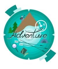 travel logo with an inscription and a picture of the theme of travel and hobbies
