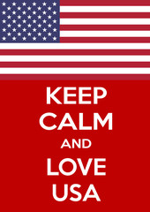 Vertical rectangular red-white motivation the love on usa poster based in vintage retro style Keep clam