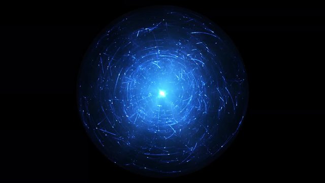 Orbitals Or High Energy Particles Around A Nucleus. Quantum Mechanics, Antimatter, Magnetic Field, Singularity, Gravitational Waves And Spacetime Concept