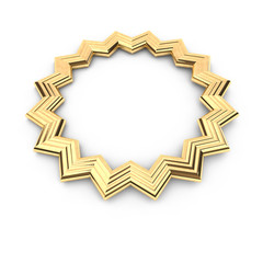3d render of gold shape round star frame with copy space, with place for text, jewel, on white background in high resolution