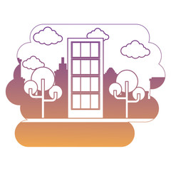 city building over landscape and white background, colorful design. vector illustration