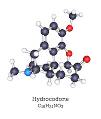 Ball-and-Stick Molecular Model of Hydrocodone