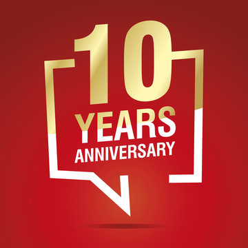 10 Years Anniversary celebrating gold white red logo icon
