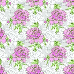 Gordijnen Elegance Seamless pattern with peonies or roses flowers © polina21