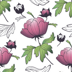 Peony flower seamless pattern colorful illustration