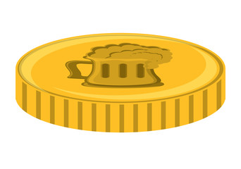 coin with beer mug icon over white background, vector illustration